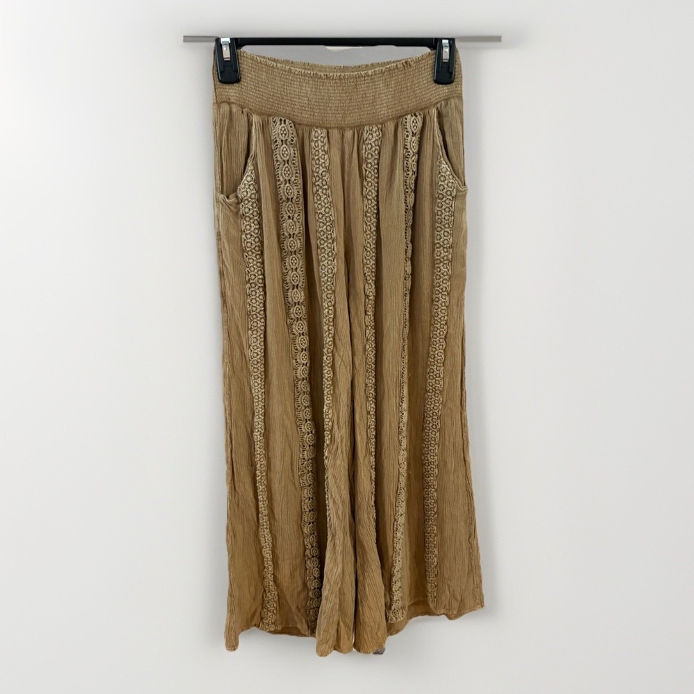 Womans Indigo Thread Boho Pants 100% Rayon Lace Detail Wide Leg Festival‎